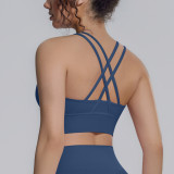 New nylon-spandex sports bra with beautiful back design, cross-tight yoga vest, shockproof, naked-feel fitness tight top