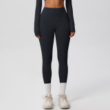 In-stock European and American style tight-fitting solid color double-sided brushed high-waisted quick-dry leggings for fitness, outdoor running, and yoga
