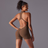 New cross-border solid color high-intensity nude-feel tight-fitting sports backless one-piece yoga suit, tight-fitting running and fitness wear