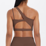 New cross-border spliced double-sided nylon brushed single-shoulder sports bra for running, fitness, and yoga for women