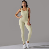 Cross-border seamless knitted ribbed solid color tight-fitting flat-neck jumpsuit for sports, running, fitness, and yoga