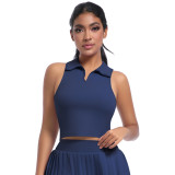 New cross-border outdoor casual collared vest for running, sports, and fitness, breathable short yoga wear, nude-feel tennis wear