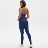 New cross-border seamless solid color tight-fitting sexy strap-back yoga outfit set for sports, running, and fitness two-piece set
