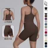 Cross-border solid color double-sided nylon tight-fitting breathable yoga outfit set for women, suitable for training, sports, running, and fitness
