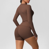 New cross-border solid color double-sided brushed tight-fitting long yoga outfit set, sports running fitness two-piece set for women