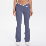New European and American style cross-color high-waisted wide-leg pants with high elasticity for sports, running, fitness, and yoga