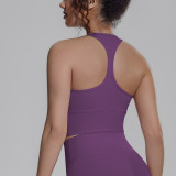 New cross-border solid color racerback tight-fitting breathable sports bra for running, fitness, and yoga, women's tank top