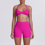 Cross-border seamless solid color halter neck bra and shorts yoga outfit set, tight-fitting running and fitness two-piece set