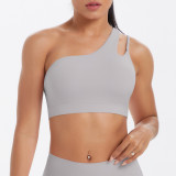 New cross-border spliced double-sided nylon brushed single-shoulder sports bra for running, fitness, and yoga for women