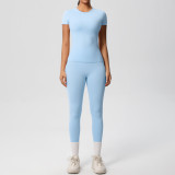 New cross-border European and American solid color double-sided brushed breathable tight-fitting yoga outfit set for sports, running, and fitness, eight-piece set