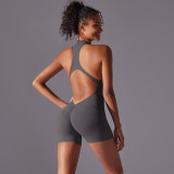 New cross-border solid color high-intensity nude-feel tight-fitting sports backless one-piece yoga suit, tight-fitting running and fitness wear