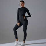 New style no-underwear required double-sided nylon yoga outfit set, solid color zippered hooded sports jacket, running and fitness set