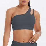 New cross-border spliced double-sided nylon brushed single-shoulder sports bra for running, fitness, and yoga for women