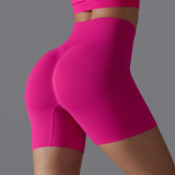 European and American cross-border seamless solid color yoga shorts, tight-fitting running and fitness yoga wear, high-waisted butt-lifting peach-shaped sports pants