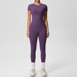 In-stock cross-border solid color double-sided brushed breathable tight-fitting fitness sports two-piece running and yoga outfit set