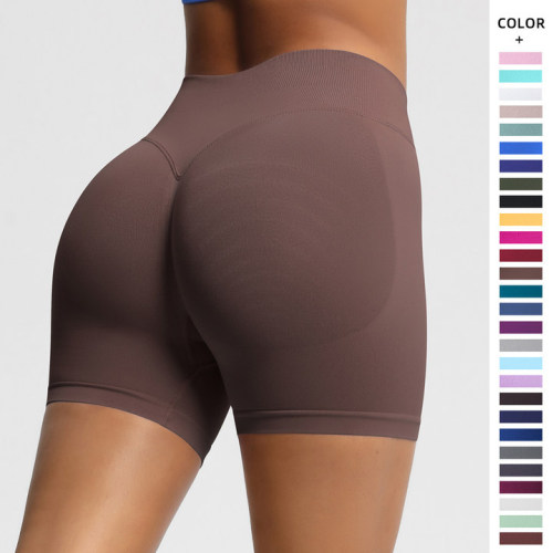 European and American seamless three-section waist fitness shorts for women, high-waisted peach butt-lifting sports shorts, tight-fitting quick-dry yoga shorts