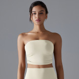 New solid color wrap-bust yoga top, pleated tube top, breathable, slim-fitting, anti-slip running sports bra, fitness wear