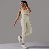 Cross-border European and American seamless knitted solid color polka dot high-elastic tight-fitting breathable yoga outfit set for running and fitness two-piece set