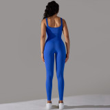 Cross-border seamless knitted ribbed solid color tight-fitting flat-neck jumpsuit for sports, running, fitness, and yoga