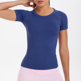Cross-border European and American seamless knitted solid color breathable tight-fitting short-sleeve T-shirt for sports, running, fitness, and yoga for women
