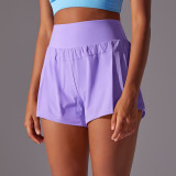 New cross-border solid color mesh double-layer breathable sports tennis yoga shorts for women, suitable for running and fitness