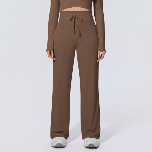 New cross-border double-sided nylon high-waisted stretchy loose casual wide-leg cropped pants for running, fitness, and yoga
