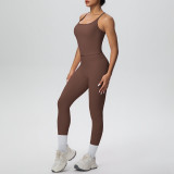 New cross-border brushed fabric high-waisted yoga outfit with a beautiful back design, two-piece set for sports, running, and fitness
