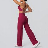 New cross-border brushed fabric sports bra with beautiful back design, breathable long wide-leg yoga outfit set, two-piece running and fitness set