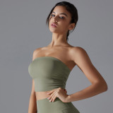 New solid color wrap-bust yoga top, pleated tube top, breathable, slim-fitting, anti-slip running sports bra, fitness wear