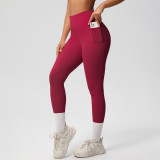 New cross-border solid color double-sided brushed tight high-waisted high-elastic breathable yoga pants for sports, running, and fitness