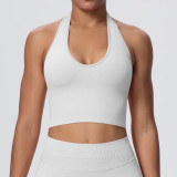 Cross-border European and American breathable halter neck backless yoga bra, seamless sports underwear for women, summer shockproof fitness top