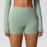 In-stock cross-border solid color double-sided brushed high-waisted tight-fitting butt-lifting yoga shorts for women, suitable for running and fitness activities