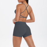 New cross-border model: cloud-feel brushed fabric camisole sports bra with beautiful back design, casual running fitness butt-lifting shorts, yoga wear for women