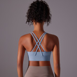Customized brushed fabric cross-back shockproof push-up sports bra, cloud-feel yoga sports bra, fitness top