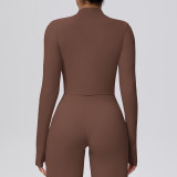 New cross-border solid color brushed zipper short long-sleeve jacket yoga wear sports running fitness yoga top for women