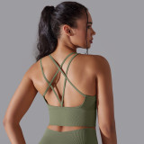 Cross-border European and American solid color cross-back sports bra, tight-fitting, shockproof, high-intensity yoga fitness bra for women