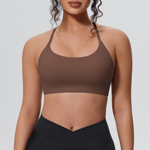 New cross-border solid color double-sided nylon tight-fitting push-up sports bra with beautiful back design for running, fitness, and yoga for women