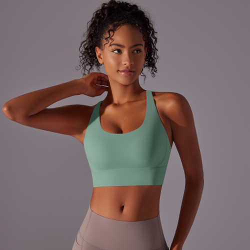 Customized brushed fabric cross-back shockproof push-up sports bra, cloud-feel yoga sports bra, fitness top