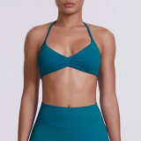 Cross-border seamless solid color backless tight-fitting high-elastic halter neck sports bra for running, fitness, and yoga for women