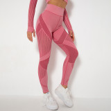 In stock!European and American cross-border seamless knitted sexy striped moisture-wicking yoga pants for women, suitable for sports, running, and fitness