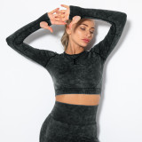 In stock!New European and American style sexy fitness wear for women, tight-fitting, quick-drying, washable sports running long-sleeve top, yoga wear