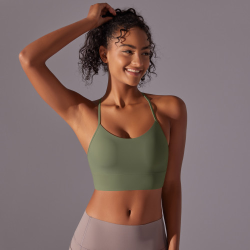 Cross-border European and American double-sided brushed skin-friendly racerback yoga sports bra for women, suitable for running, fitness, and yoga