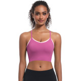 Clearance Sale: Solid Color Two-Tone Beauty Back Top with Built-in Cup, Seamless Sports Bra for Running, Fitness, and Yoga for Women
