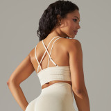 European and American cross-border seamless knitted solid color breathable cross-back sports bra for running, fitness, and yoga