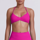 Cross-border seamless solid color backless tight-fitting high-elastic halter neck sports bra for running, fitness, and yoga for women