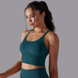 Cross-border European and American solid color cross-back sports bra, tight-fitting, shockproof, high-intensity yoga fitness bra for women