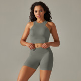 New cross-border European and American seamless cross-back double-strap sports vest bra set with running fitness yoga pants