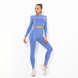 Cross-border European and American seamless yoga outfit for women, crescent-shaped tight-fitting elastic long-sleeve running and fitness sports set for women