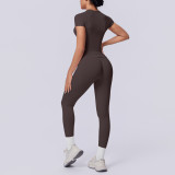 Cross-border European and American seamless knitted solid color tight-fitting breathable long yoga outfit set for sports, running, and fitness two-piece set