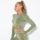 In stock!New European and American style sexy fitness wear for women, tight-fitting, quick-drying, washable sports running long-sleeve top, yoga wear